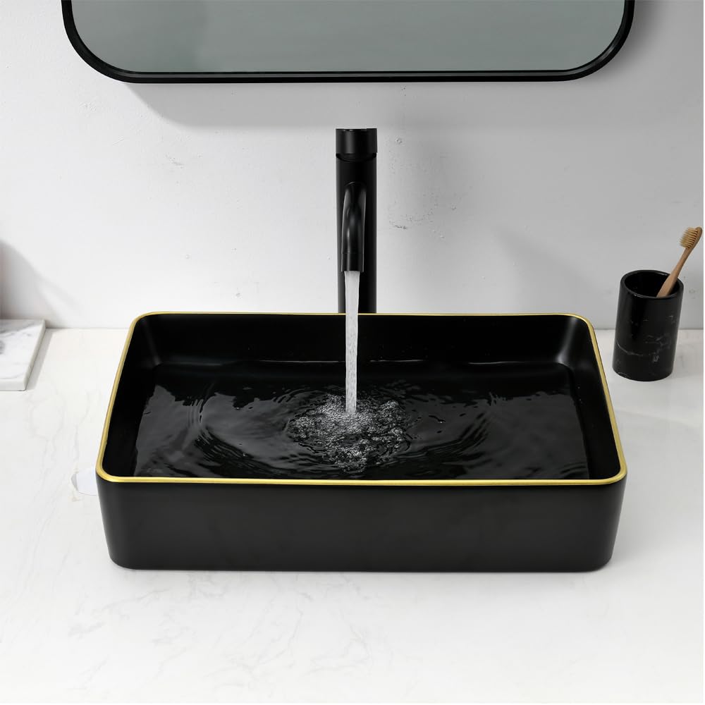20 inch Black Vessel Sink Rectangular 20x14 Bathroom Above Counter