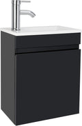 AHB 16" Bathroom Vanity W/Sink Combo for Small Space, Wall Mounted Bathroom Cabinet Set with Chrome Faucet Pop Up Drain U Shape Drain(Black)â¦