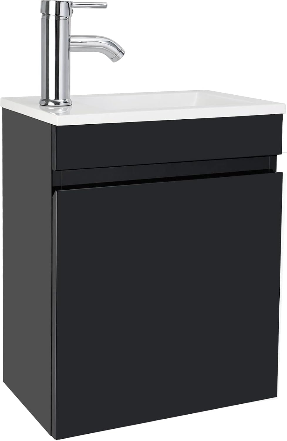 AHB 16" Bathroom Vanity W/Sink Combo for Small Space, Wall Mounted Bathroom Cabinet Set with Chrome Faucet Pop Up Drain U Shape Drain(Black)â¦