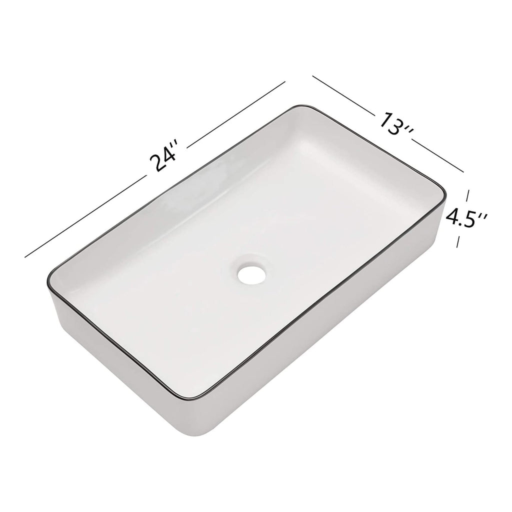 Sarlai Black Vessel Sink Rectangular - 24"x14" Modern Bathroom Vessel Sink Rectangle Above Counter Black Ceramic Porcelain Lavatory Vanity Sink Art Basin