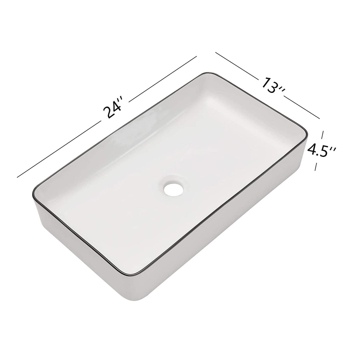 Sarlai Black Vessel Sink Rectangular - 24"x14" Modern Bathroom Vessel Sink Rectangle Above Counter Black Ceramic Porcelain Lavatory Vanity Sink Art Basin