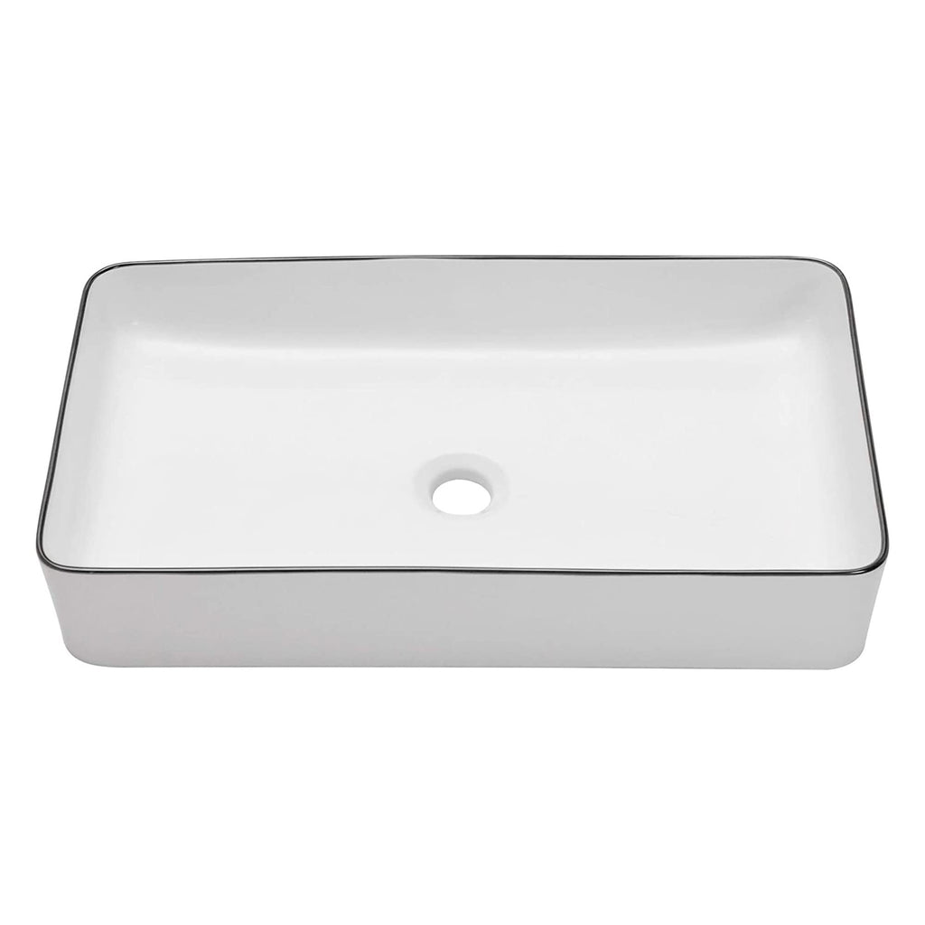 Sarlai Black Vessel Sink Rectangular - 24"x14" Modern Bathroom Vessel Sink Rectangle Above Counter Black Ceramic Porcelain Lavatory Vanity Sink Art Basin