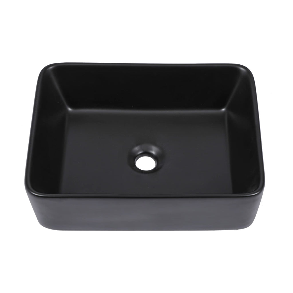 Kichae 16"x12" Vessel Sink Rectangle - Modern Above Matte Black Porcelain Ceramic Bathroom Vessel Vanity Sink Bowl Art Basin