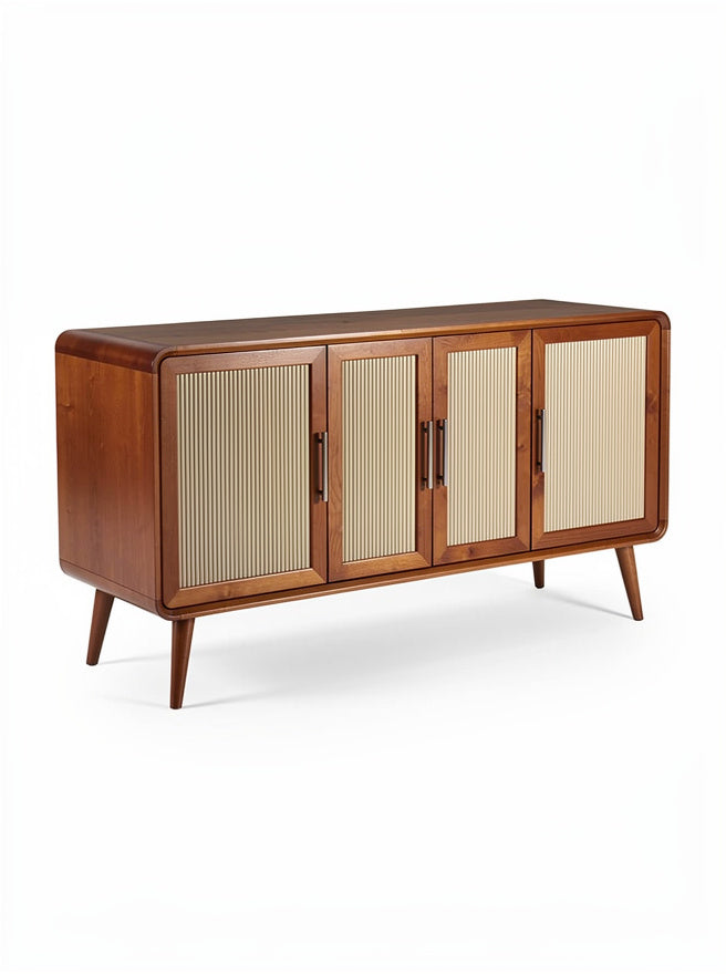 Moderne Houten Dressoir met Ribbeldeuren en Retro Poten