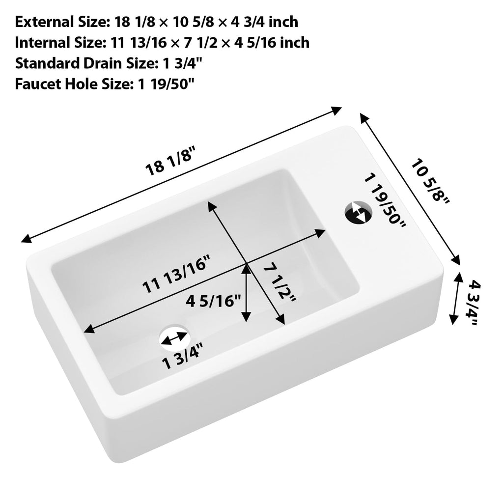 Kichae 16"x12" Vessel Sink Rectangle - Modern Above Matte Black Porcelain Ceramic Bathroom Vessel Vanity Sink Bowl Art Basin