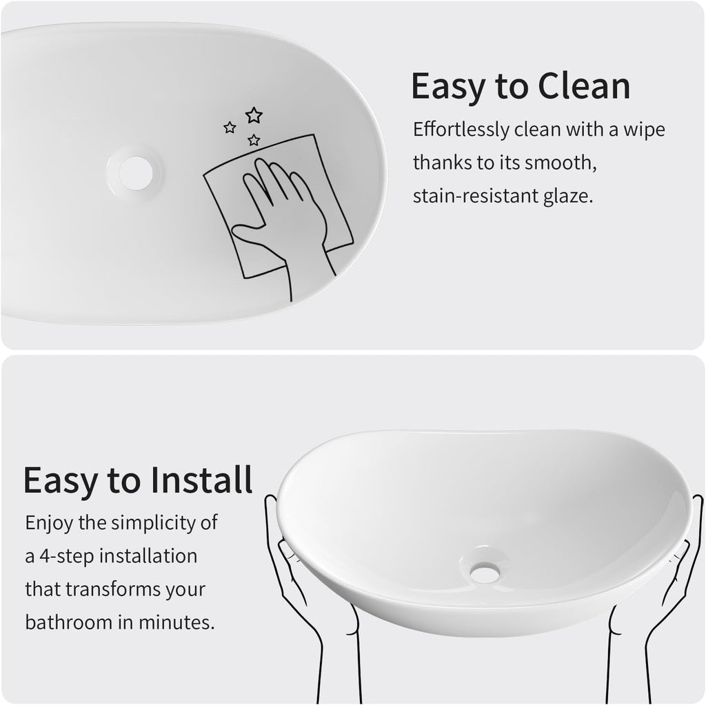 Large Bathroom Vessel Sinks: 24â³x14â³ Oval Bathroom Sink Bowl, Countertop Bathroom Sinks Ceramic Bathroom Vanity Sink Modern Vessel Sinks for Bathrooms