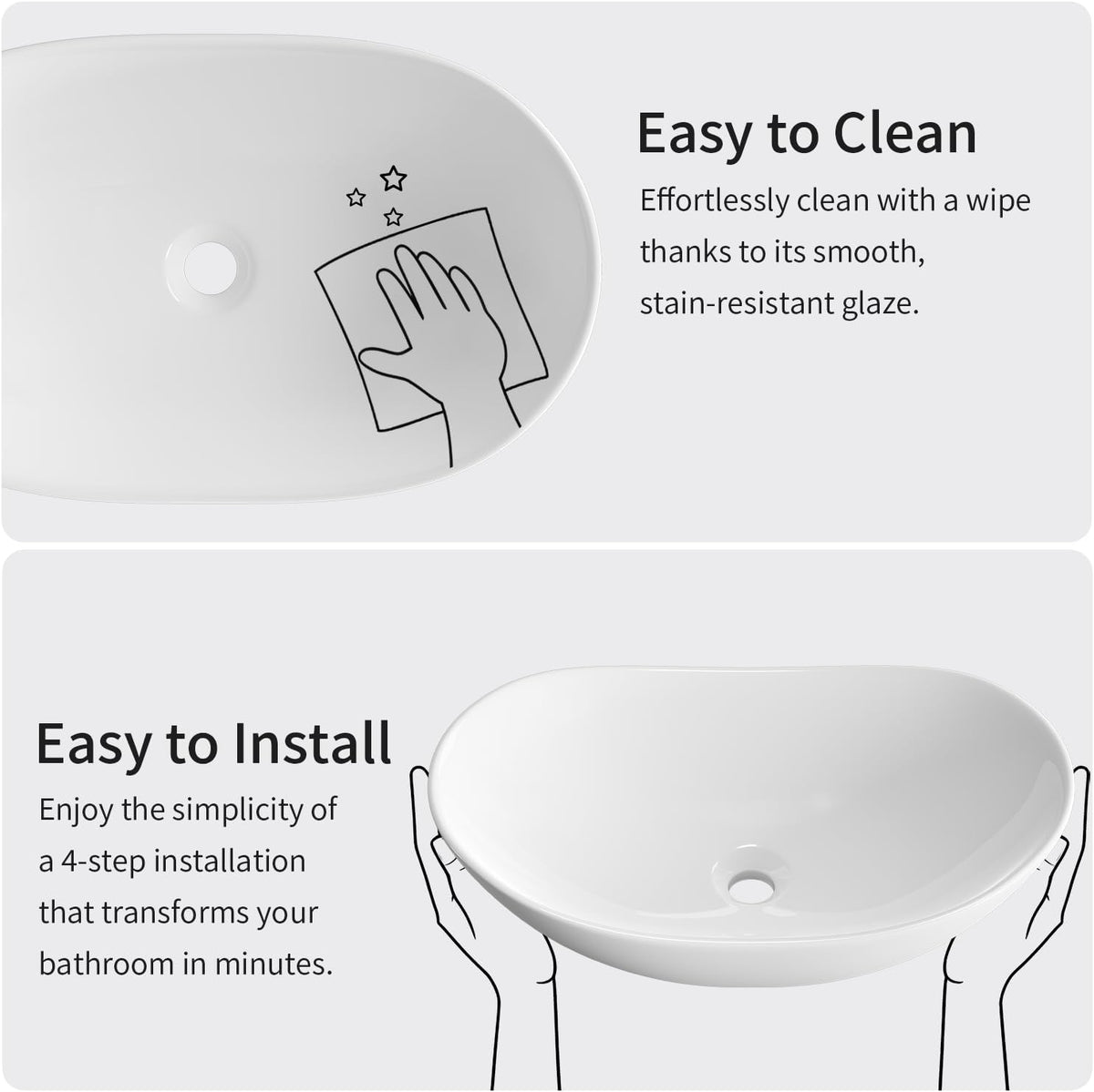 Large Bathroom Vessel Sinks: 24â³x14â³ Oval Bathroom Sink Bowl, Countertop Bathroom Sinks Ceramic Bathroom Vanity Sink Modern Vessel Sinks for Bathrooms