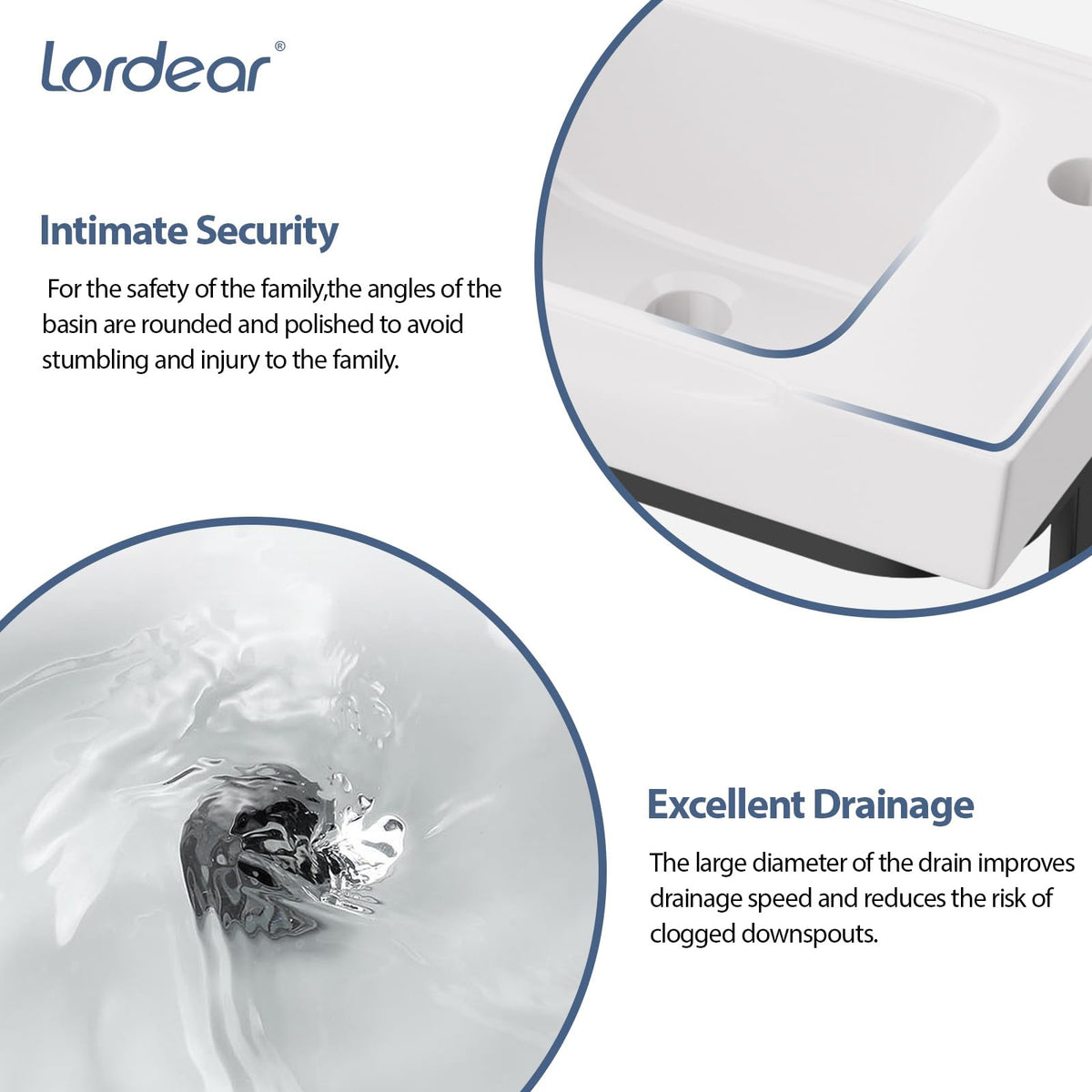 Lordear Wall Mounted Vessel Sink 16x11 Inch, U-Shape White Porcelain Bathroom Sink with Black Faucet and Support Pedestal Legs, Wall Hung Vanity Sink with Towel Rack for Small Bathrooms