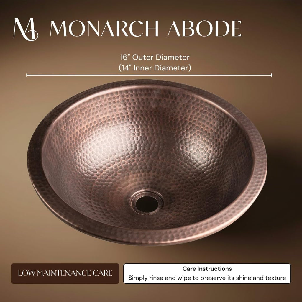Monarch Abode Bathroom Sink â 16-Inch Rotunda Dual Mount Undermount or Drop In Bathroom Sinks, Bathrooms Hand Hammered Matte Black Aluminum Vanity Sink for Countertop, Powder Room, Bath, or Restroom
