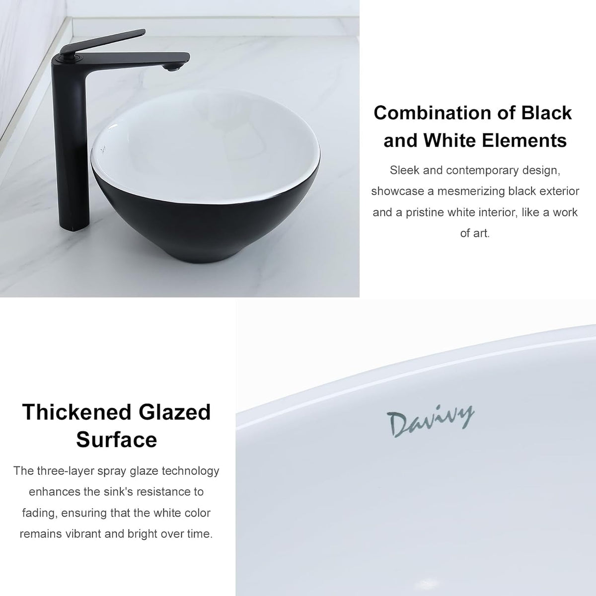 Davivy 15.7'' X 13.4'' Matte Black Oval Vessel Sink with Pop Up Drain,Bathroom Vessel Sinks,Ceramic Vessel Sink,Bathroom Sinks Above Counter,Matte Black Vessel Sinks for Bathrooms