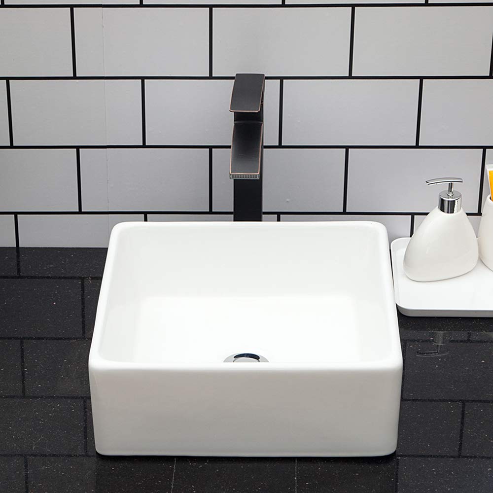Kichae 16"x12" Vessel Sink Rectangle - Modern Above Matte Black Porcelain Ceramic Bathroom Vessel Vanity Sink Bowl Art Basin