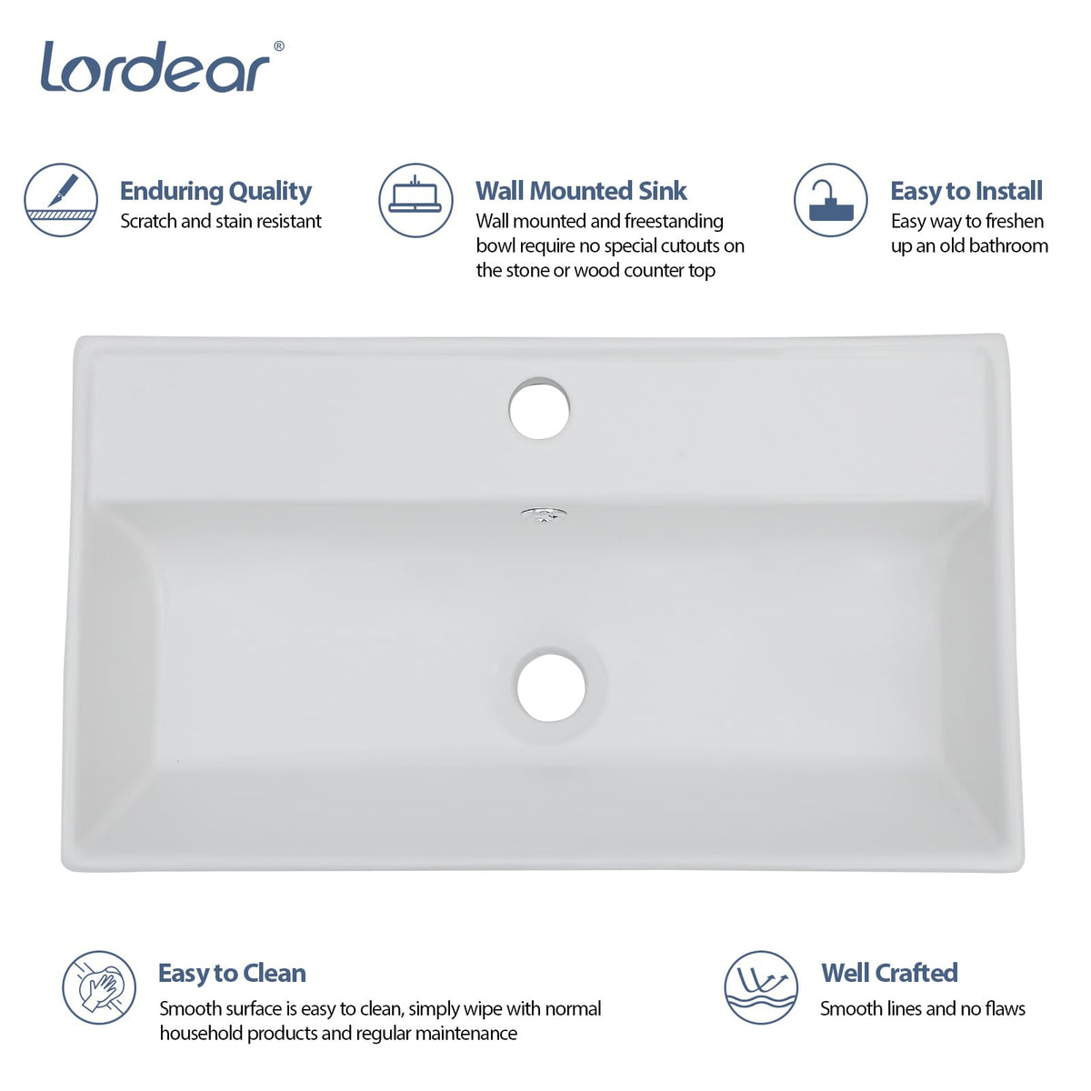 Lordear Wall Mounted Vessel Sink 16x11 Inch, U-Shape White Porcelain Bathroom Sink with Black Faucet and Support Pedestal Legs, Wall Hung Vanity Sink with Towel Rack for Small Bathrooms