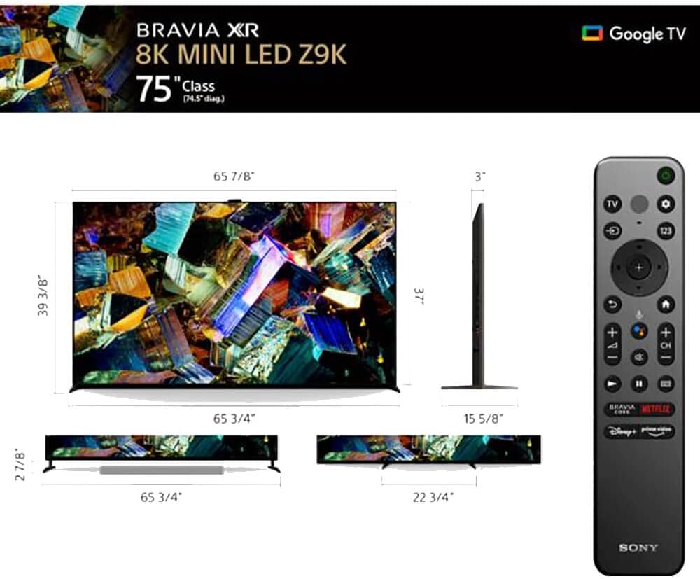 Sony 75 Inch 8K Ultra HD TV Z9K Series: BRAVIA XR 8K Mini LED Smart Google TV with Dolby Vision HDR and Exclusive Features for The PlaystationÂ® 5 XR75Z9K- Latest Model,Black