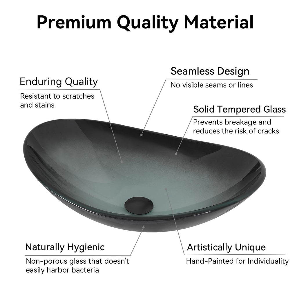 YOURLITE Bathroom Artistic Vessel Sink, Tempered Glass Countertop Bowl Sink