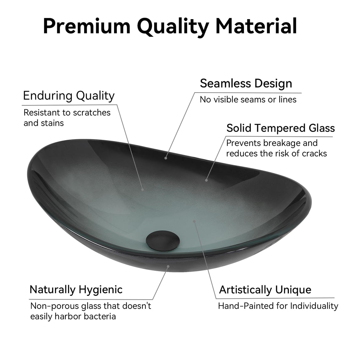 YOURLITE Bathroom Artistic Vessel Sink, Tempered Glass Countertop Bowl Sink
