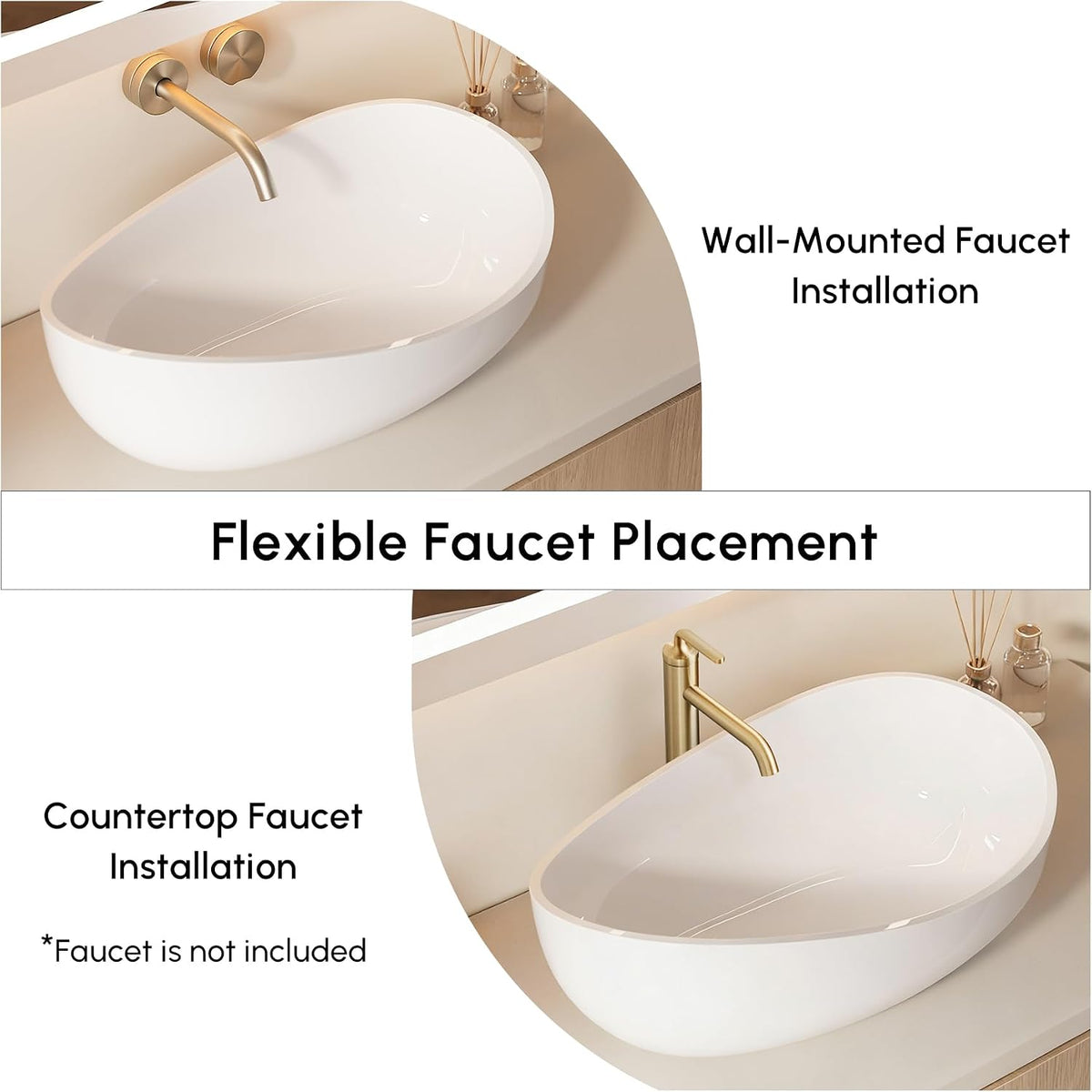 22.44'' Stone Resin Bathroom Vessel Sink, Glossy White