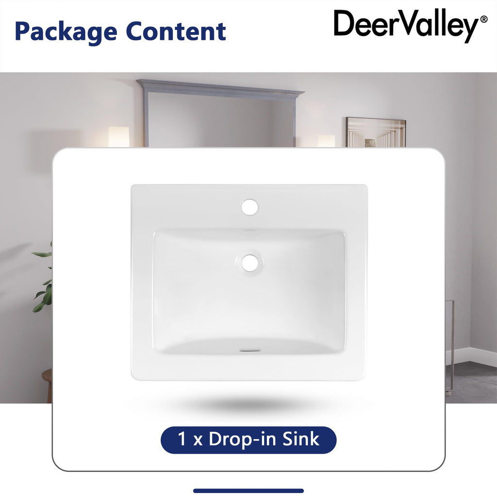 DeerValley Modern Drop In Bathroom Sink White 20"x17" Oval Vanity Art Basin