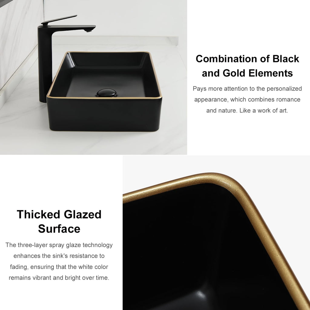 Davivy 16'' X 13.2'' Matte Black Oval Vessel Sink with Pop Up Drain,Bathroom Vessel Sinks,Bathroom Sinks Above Counter,Ceramic Vessel Sink,Counter top Sink,Black Sink Bowls for Bathroom