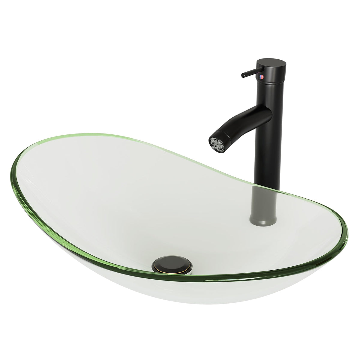 Vessel Sink Bathroom Sinks Tempered Glass Art Basin 20.8"x13.7" Oval Bowl Above Counter with Faucet and Pop-Up Drain Combo, Oval Clear Grey,Modern Countertop Bowl Sink