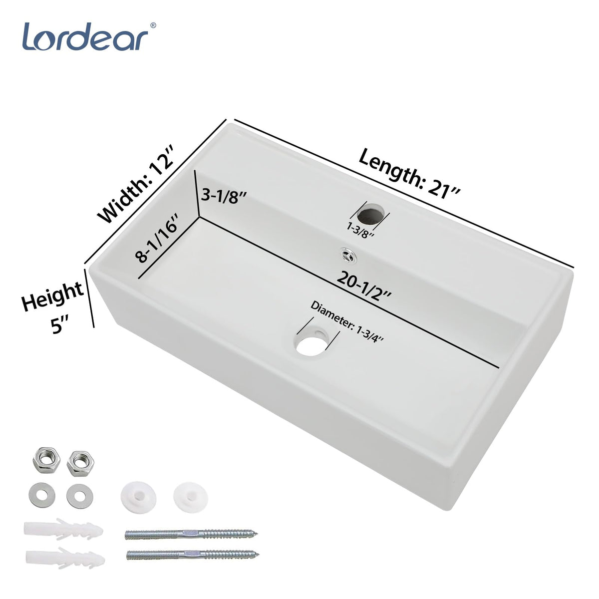 Lordear Wall Mounted Vessel Sink 16x11 Inch, U-Shape White Porcelain Bathroom Sink with Black Faucet and Support Pedestal Legs, Wall Hung Vanity Sink with Towel Rack for Small Bathrooms