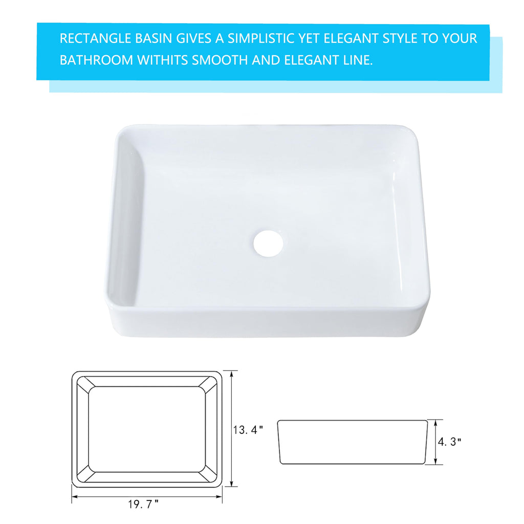 20 inch Black Vessel Sink Rectangular 20x14 Bathroom Above Counter
