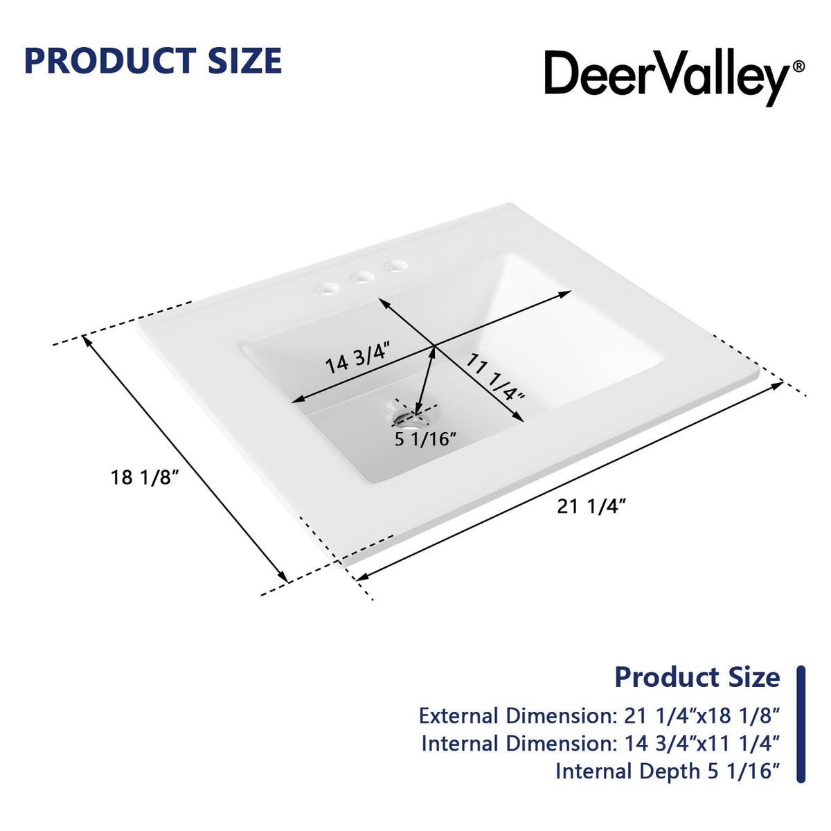 DeerValley Modern Drop In Bathroom Sink White 20"x17" Oval Vanity Art Basin