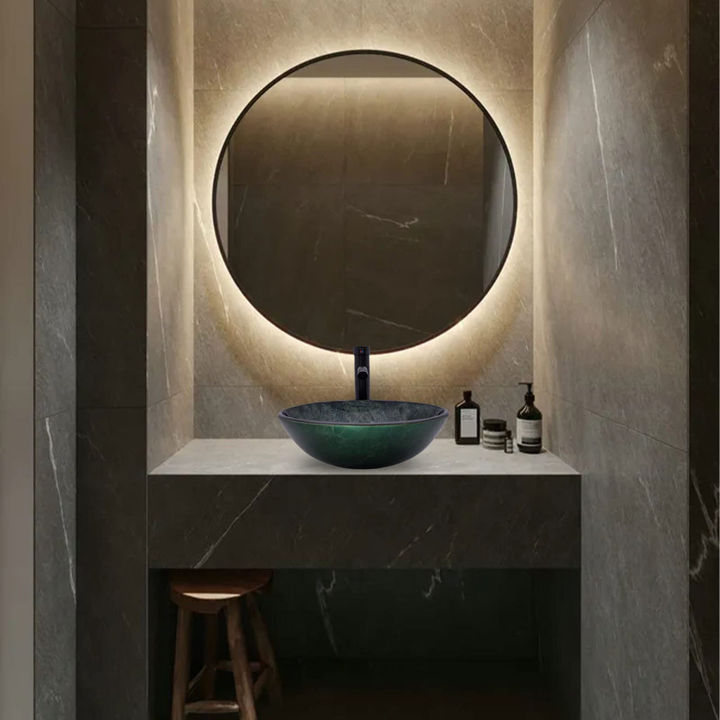 Design Vessel Sink Concrete Bathroom Sink above Counter Small Vessel Sink Bathroom Sink Bowl Countertop Modern Sinks with Faucet and Drain Combo 15.7" Round Gray