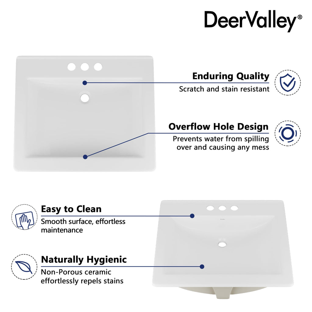DeerValley Modern Drop In Bathroom Sink White 20"x17" Oval Vanity Art Basin