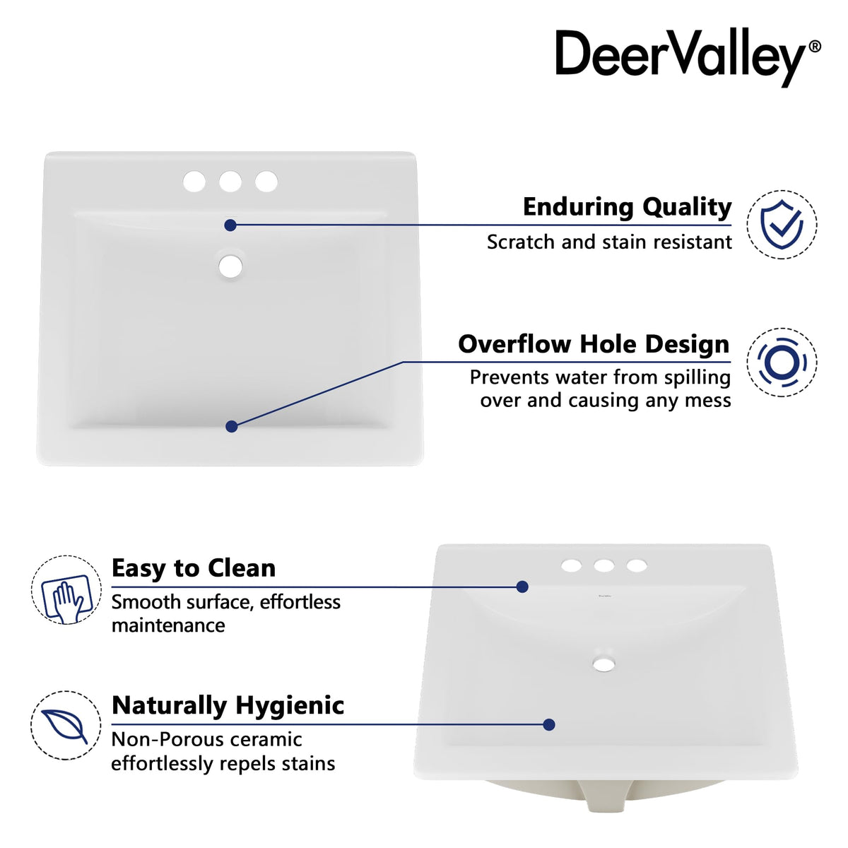 DeerValley Modern Drop In Bathroom Sink White 20"x17" Oval Vanity Art Basin
