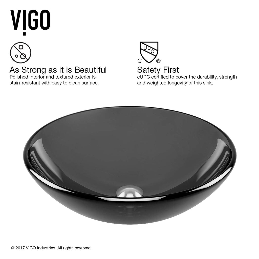Vigo Vessel Sink Copper - 17â Artistic Round Bowl Sink for Bathrooms, Tempered Glass Above Counter Bathroom Sink with NonStickShield, QuickDrain & TempGuard, Modern Luxury Design