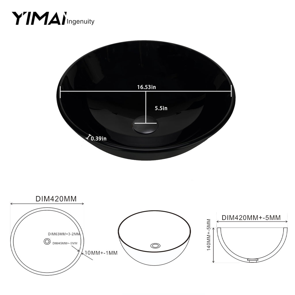 Design Vessel Sink Concrete Bathroom Sink above Counter Small Vessel Sink Bathroom Sink Bowl Countertop Modern Sinks with Faucet and Drain Combo 15.7" Round Gray