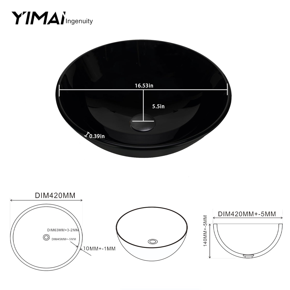 Design Vessel Sink Concrete Bathroom Sink above Counter Small Vessel Sink Bathroom Sink Bowl Countertop Modern Sinks with Faucet and Drain Combo 15.7" Round Gray