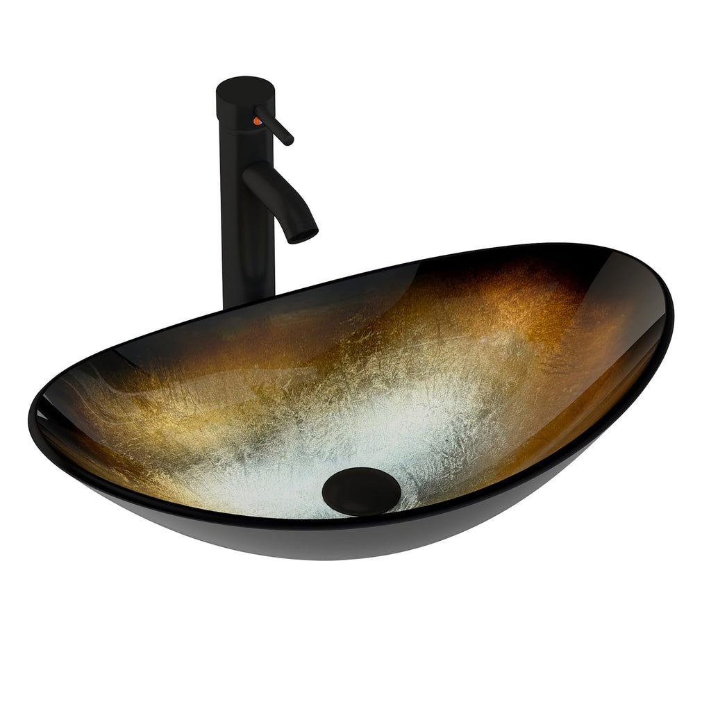 YOURLITE Bathroom Artistic Vessel Sink, Tempered Glass Countertop Bowl Sink