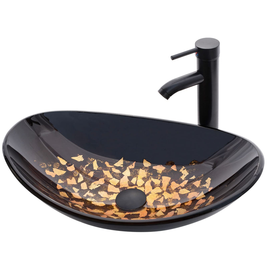 Vessel Sink Bathroom Sinks Tempered Glass Art Basin 20.8"x13.7" Oval Bowl Above Counter with Faucet and Pop-Up Drain Combo, Oval Clear Grey,Modern Countertop Bowl Sink