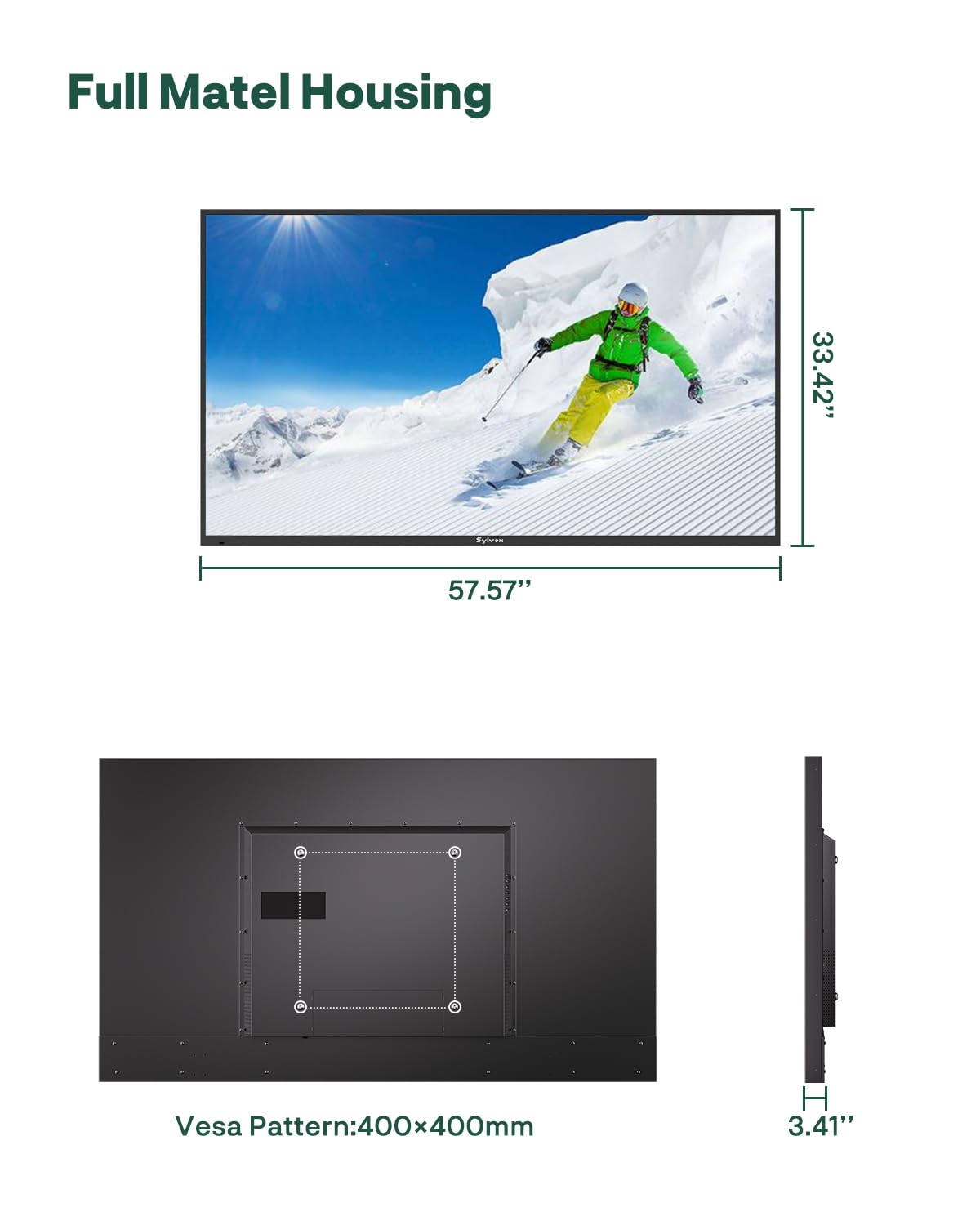 SYLVOX 65'' Outdoor TV, Premium Ultra-Narrow Bezel, IP56 Weatherproof, 1,000-Nit 4K UHD Anti-Glare Screen, Smart Google TV, All-Metal Durable Outdoor TV for Deck, Patio, Partial Sun (Frameless, 2026)