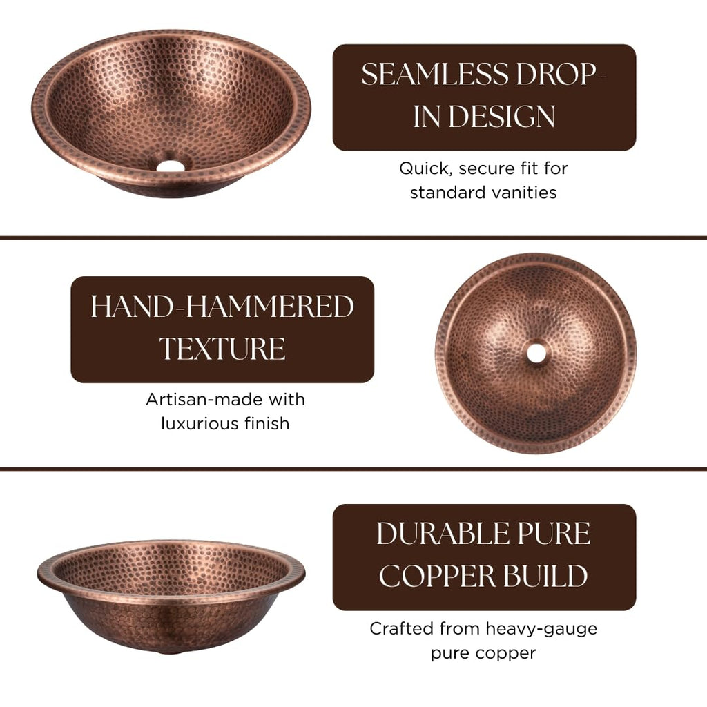 Monarch Abode Bathroom Sink â 16-Inch Rotunda Dual Mount Undermount or Drop In Bathroom Sinks, Bathrooms Hand Hammered Matte Black Aluminum Vanity Sink for Countertop, Powder Room, Bath, or Restroom