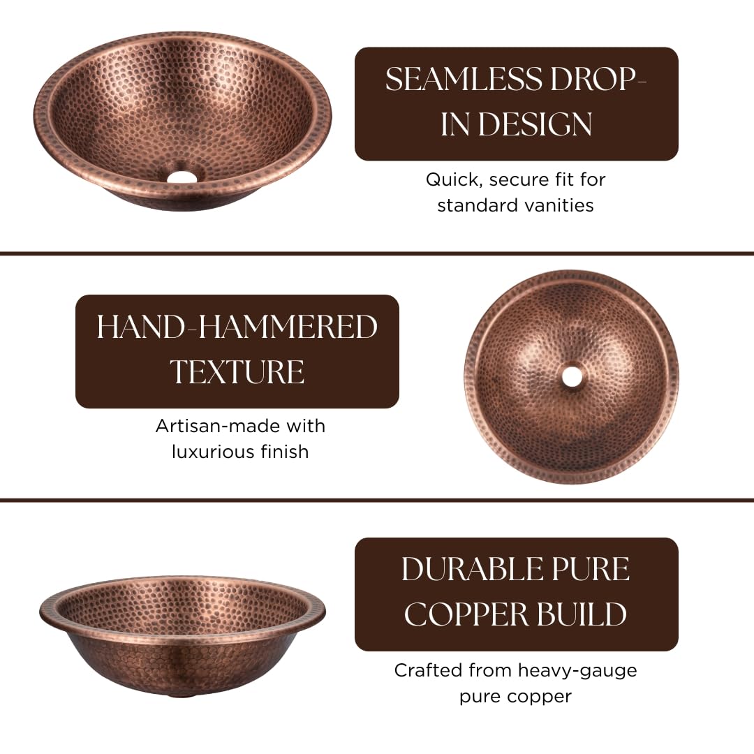 Monarch Abode Bathroom Sink â 16-Inch Rotunda Dual Mount Undermount or Drop In Bathroom Sinks, Bathrooms Hand Hammered Matte Black Aluminum Vanity Sink for Countertop, Powder Room, Bath, or Restroom