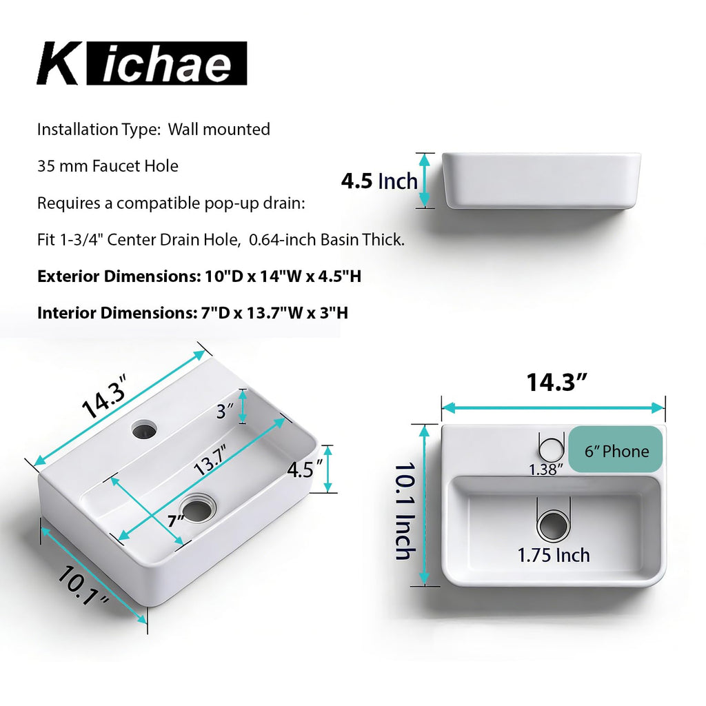 Kichae 16"x12" Vessel Sink Rectangle - Modern Above Matte Black Porcelain Ceramic Bathroom Vessel Vanity Sink Bowl Art Basin