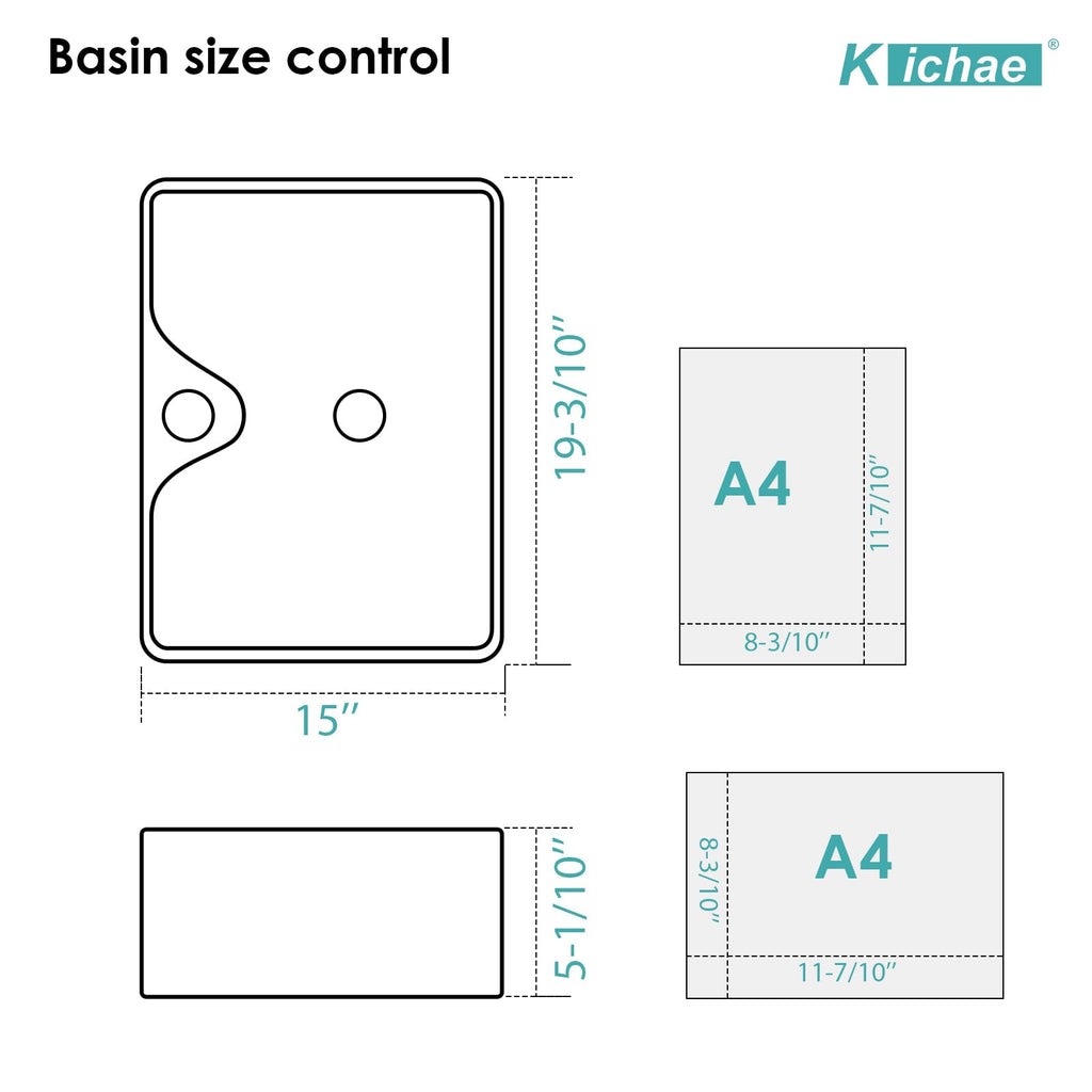 Kichae 16"x12" Vessel Sink Rectangle - Modern Above Matte Black Porcelain Ceramic Bathroom Vessel Vanity Sink Bowl Art Basin