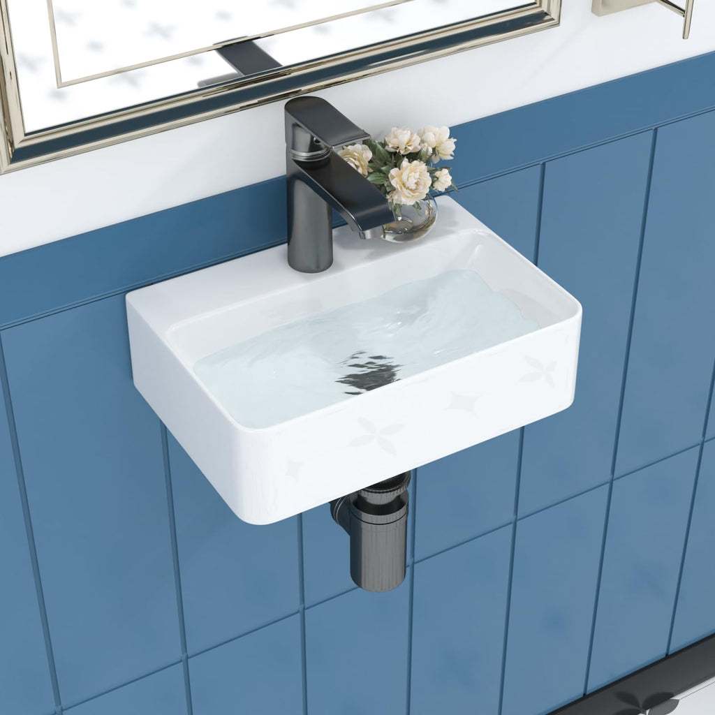 Sarlai Black Vessel Sink Rectangular - 24"x14" Modern Bathroom Vessel Sink Rectangle Above Counter Black Ceramic Porcelain Lavatory Vanity Sink Art Basin