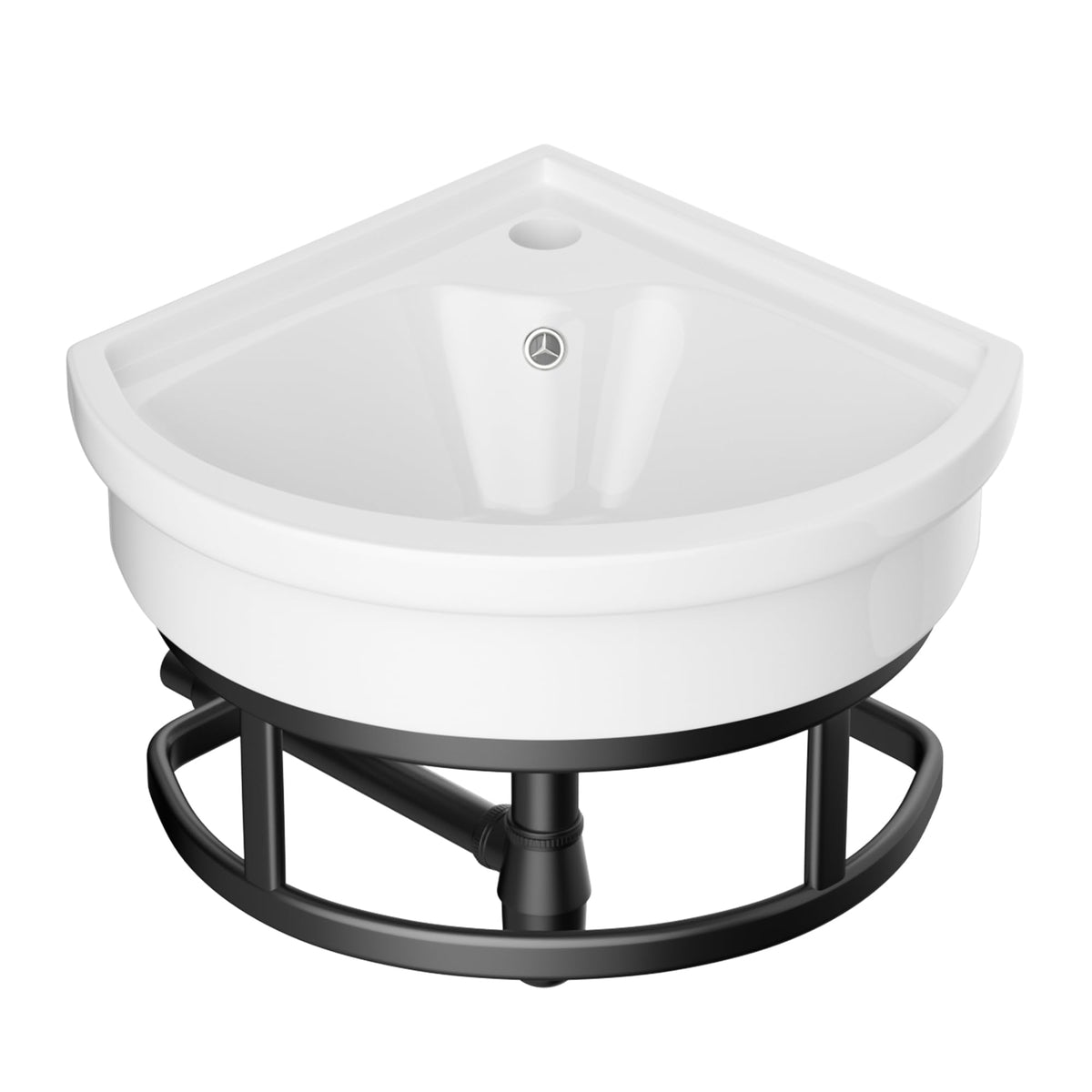 Lordear Wall Mounted Vessel Sink 16x11 Inch, U-Shape White Porcelain Bathroom Sink with Black Faucet and Support Pedestal Legs, Wall Hung Vanity Sink with Towel Rack for Small Bathrooms