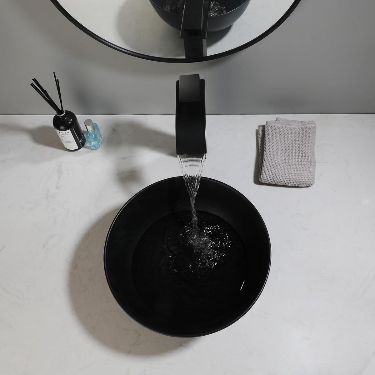 13 Inch Round Black Bathroom Vessel Sink Set