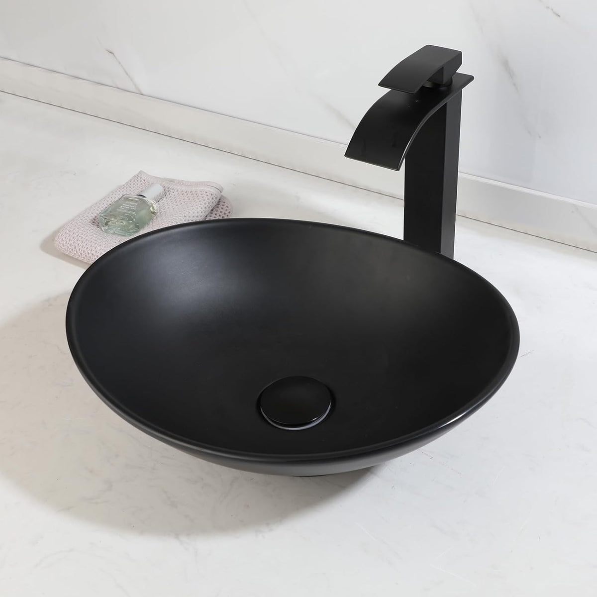 16" Bathroom Vessel Sink Oval Black Bowl