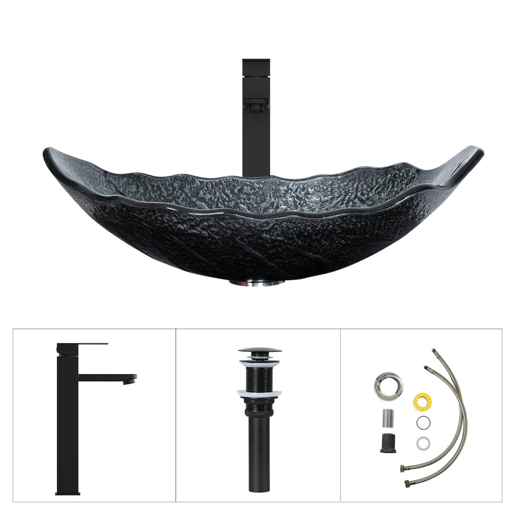 Bathroom Leaf Shape Artistic Glass Vessel Sink, Brown