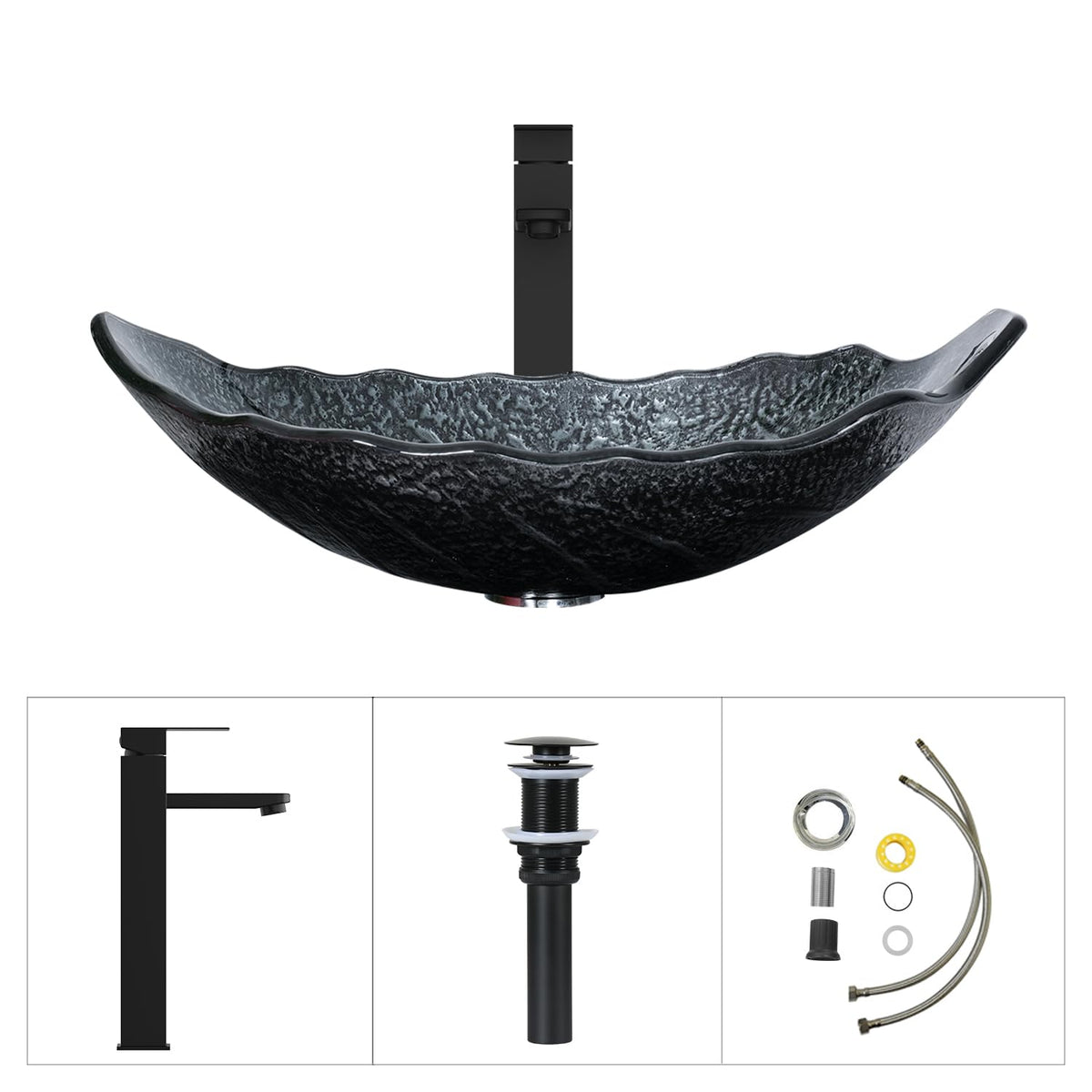 Bathroom Leaf Shape Artistic Glass Vessel Sink, Brown