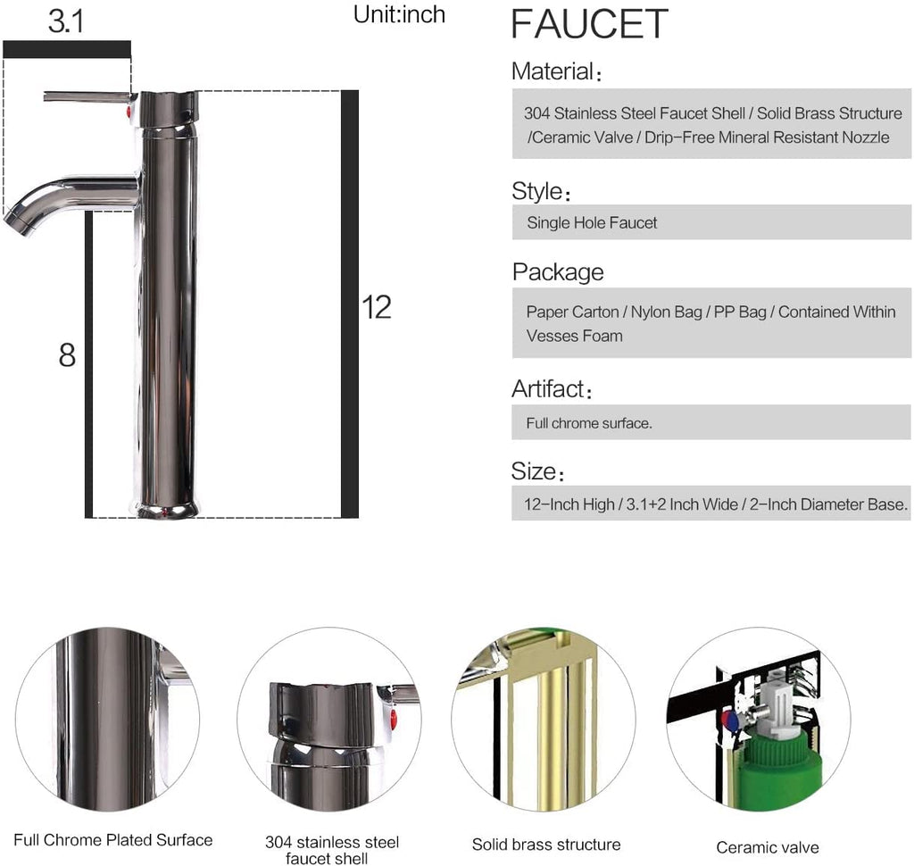 YOURLITE Bathroom Artistic Vessel Sink, Tempered Glass Countertop Bowl Sink