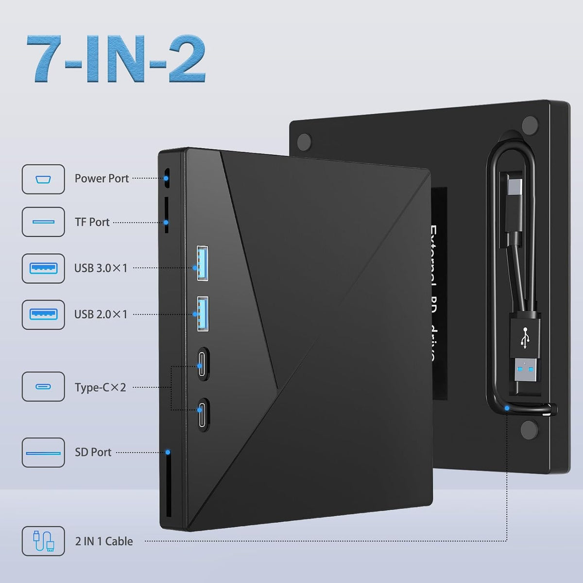 Wbacon 7 in 1 External 4k Blu Ray Drive for Laptop, USB 3.0 Blu Ray Burner