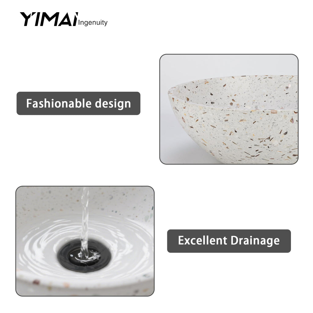 Design Vessel Sink Concrete Bathroom Sink above Counter Small Vessel Sink Bathroom Sink Bowl Countertop Modern Sinks with Faucet and Drain Combo 15.7" Round Gray