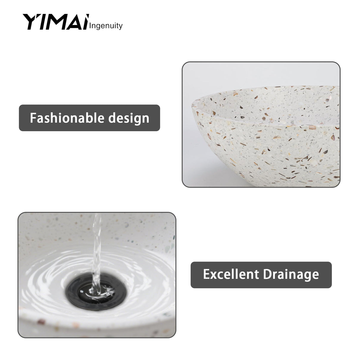 Design Vessel Sink Concrete Bathroom Sink above Counter Small Vessel Sink Bathroom Sink Bowl Countertop Modern Sinks with Faucet and Drain Combo 15.7" Round Gray
