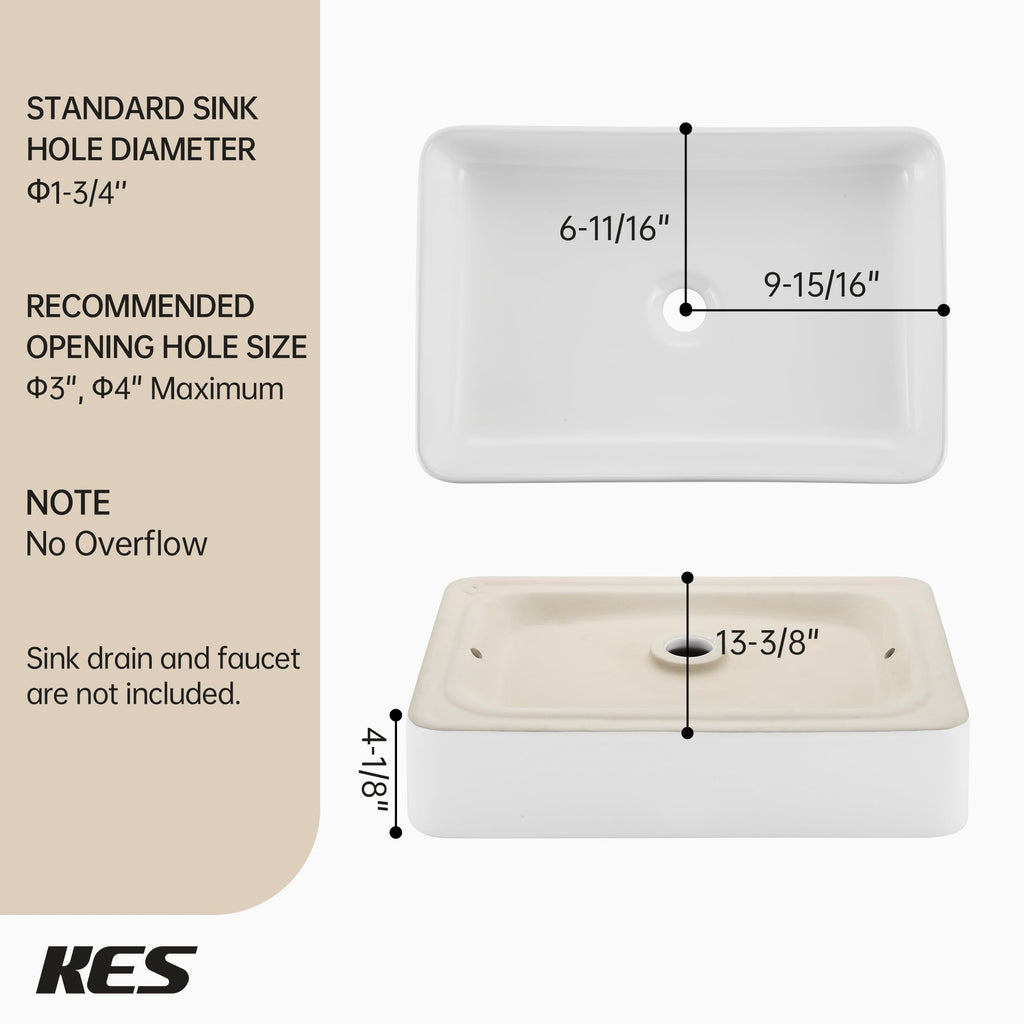 KES Matte Black 20 Inch Bathroom Vessel Sink Above Counter Rectangular Countertop Sink for Cabinet Lavatory Vanity, Ceramic, BVS123S50-BK